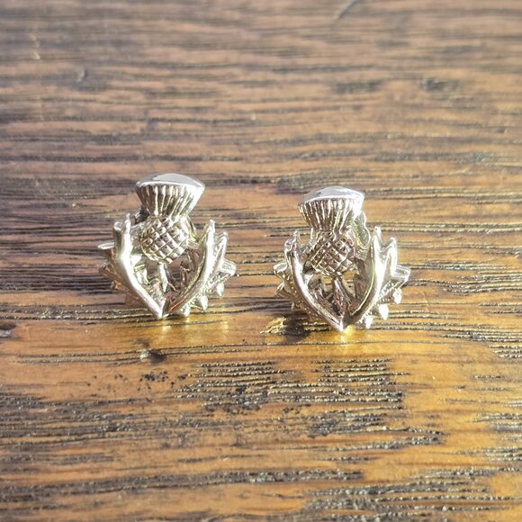 Thistle silvertone stud earrings, vintage - Picture 7 of 8